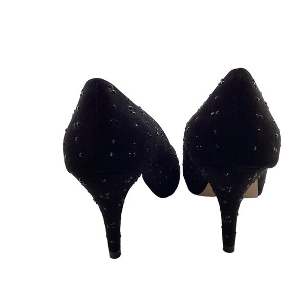 Luxe By Carmen Marc Valvo Heels Size 8 Faith Womens Black Peep Toe Beaded - Picture 6 of 8